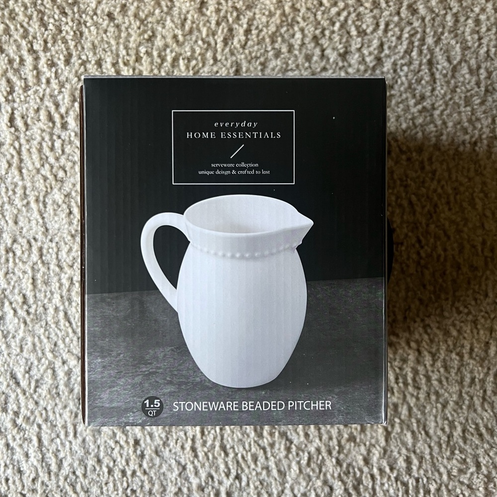White Stoneware Beaded Pitcher
